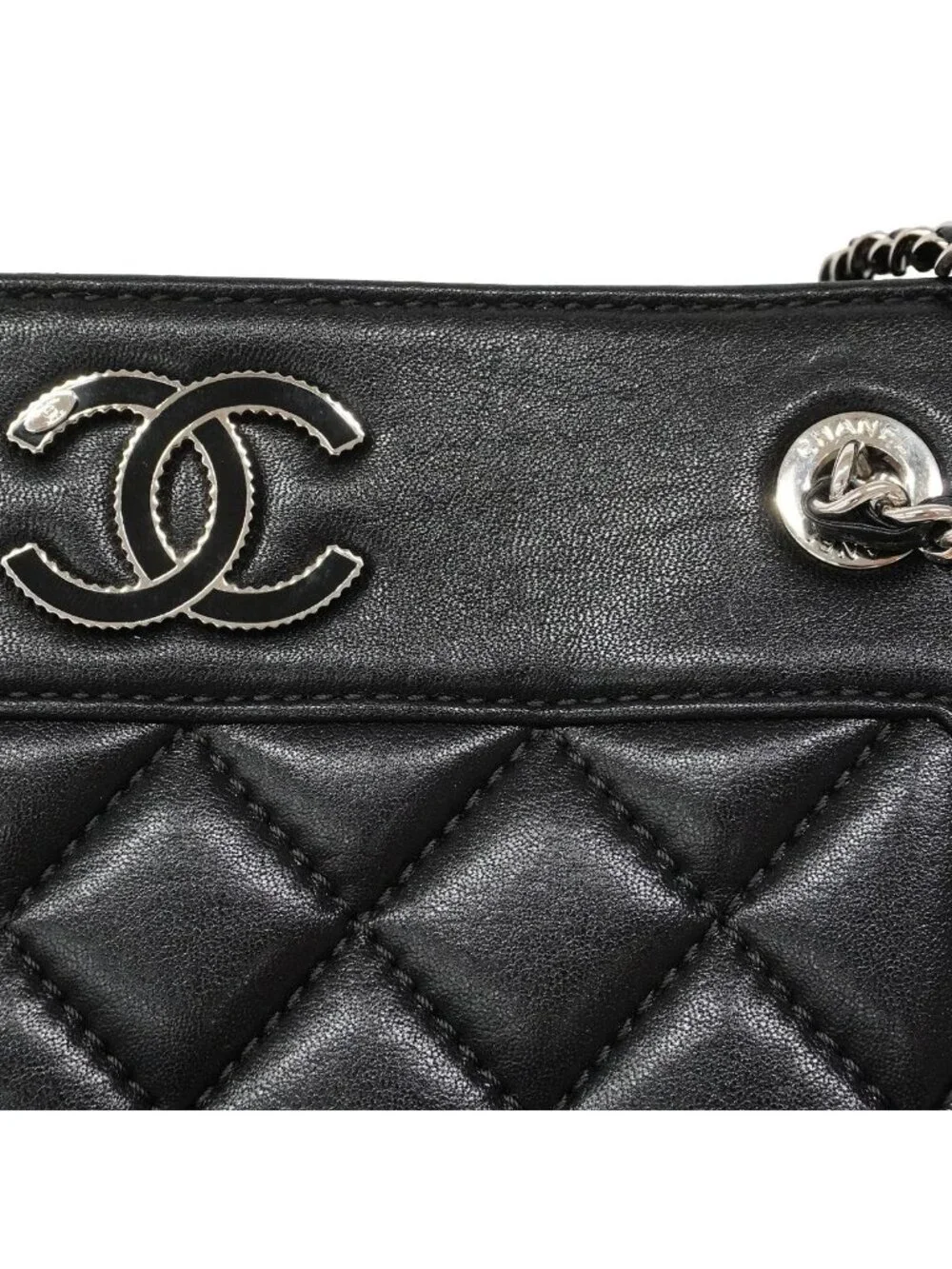 Chanel Shoulder Bag Mademoiselle Lambskin Black Silver